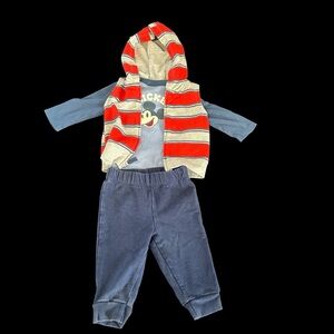 3-Piece Baby Boy Outfit 6 Months Mickey Mouse Bodysuit Pant Vest Set
